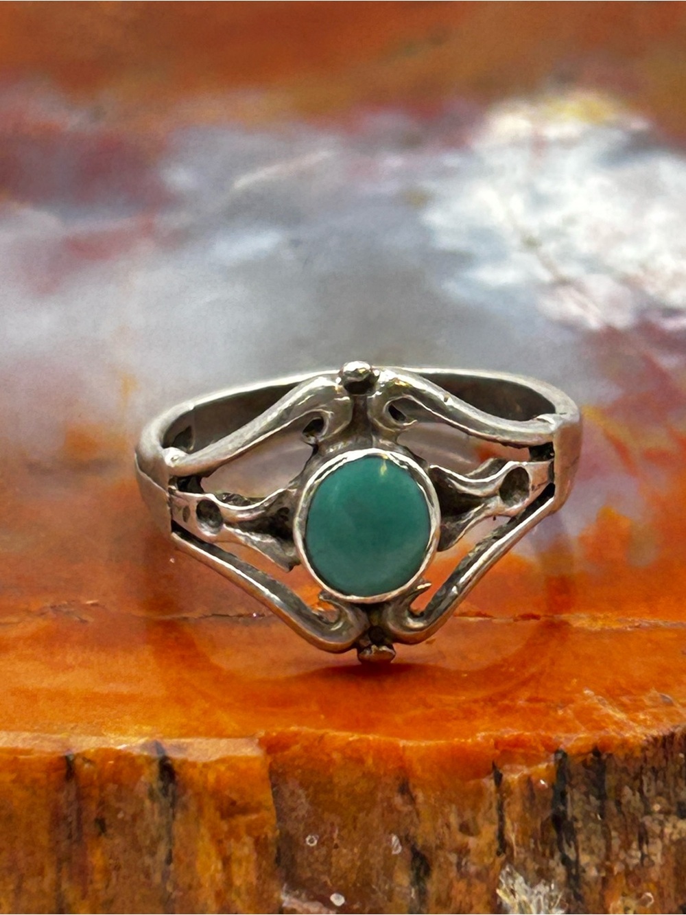 Sterling Silver Turquoise Pinky Ring - Size 4